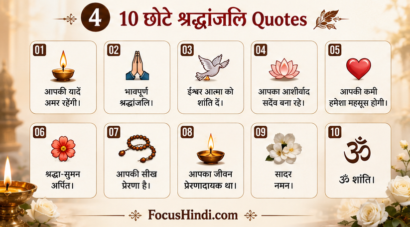 151+ पुण्यतिथि पर श्रद्धांजलि संदेश in Hindi | माता, पिता और प्रियजनों के लिए भावपूर्ण संदेश 8 10 छोटे श्रद्धांजलि Quotes हिंदी इन्फोग्राफिक